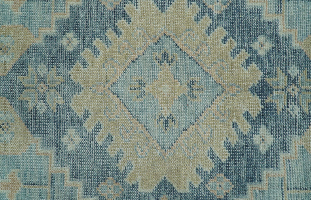 Traditional Turkish Design Blue And Beige Hand Knotted Wool Area Rug