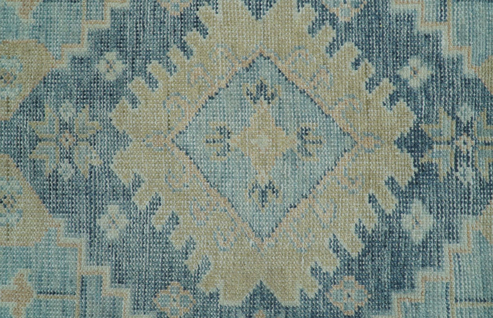 Traditional Turkish Design Blue And Beige Hand Knotted Wool Area Rug