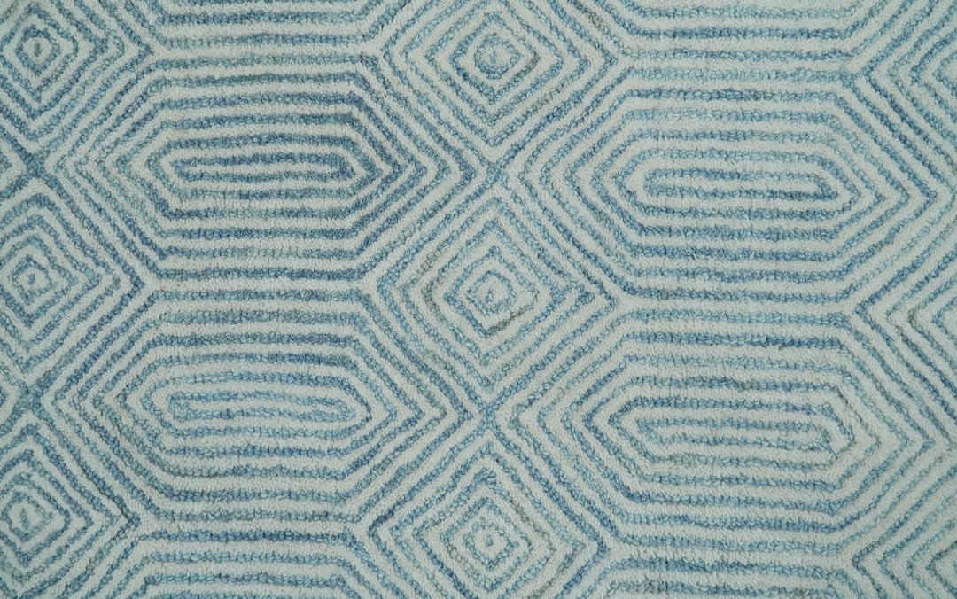 Ready to Ship Teal And Ivory Modern Contemporary Hand Tufted 2x3 Wool Rug