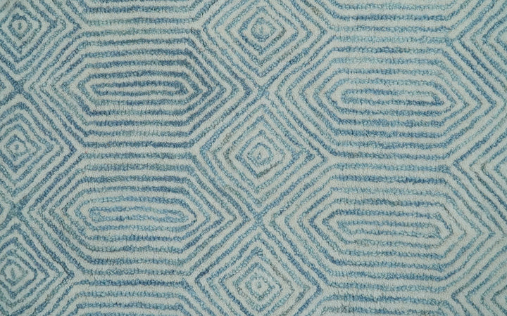 Ready to Ship Teal And Ivory Modern Contemporary Hand Tufted 2x3 Wool Rug