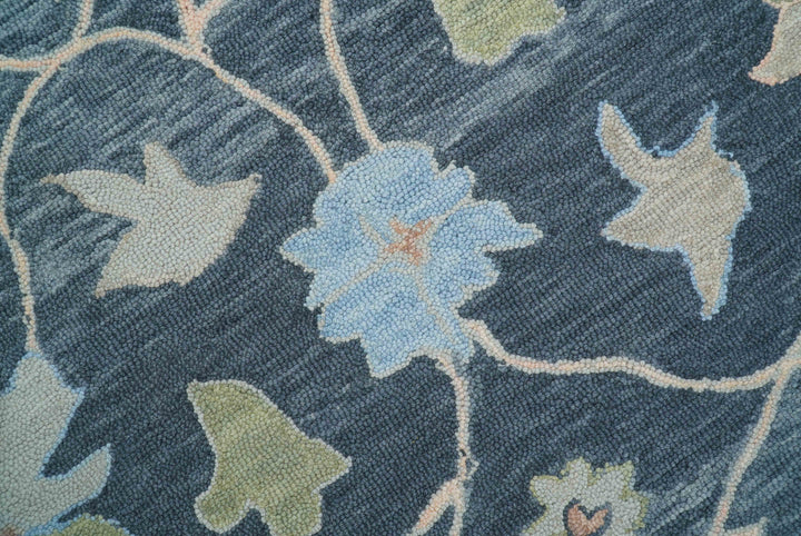 Custom Made Traditional Oushak Charcoal And Beige Hand Tufted Wool Area Rug