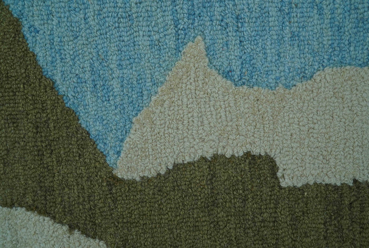 Custom Made Abstract Blue And Green Wool Rug