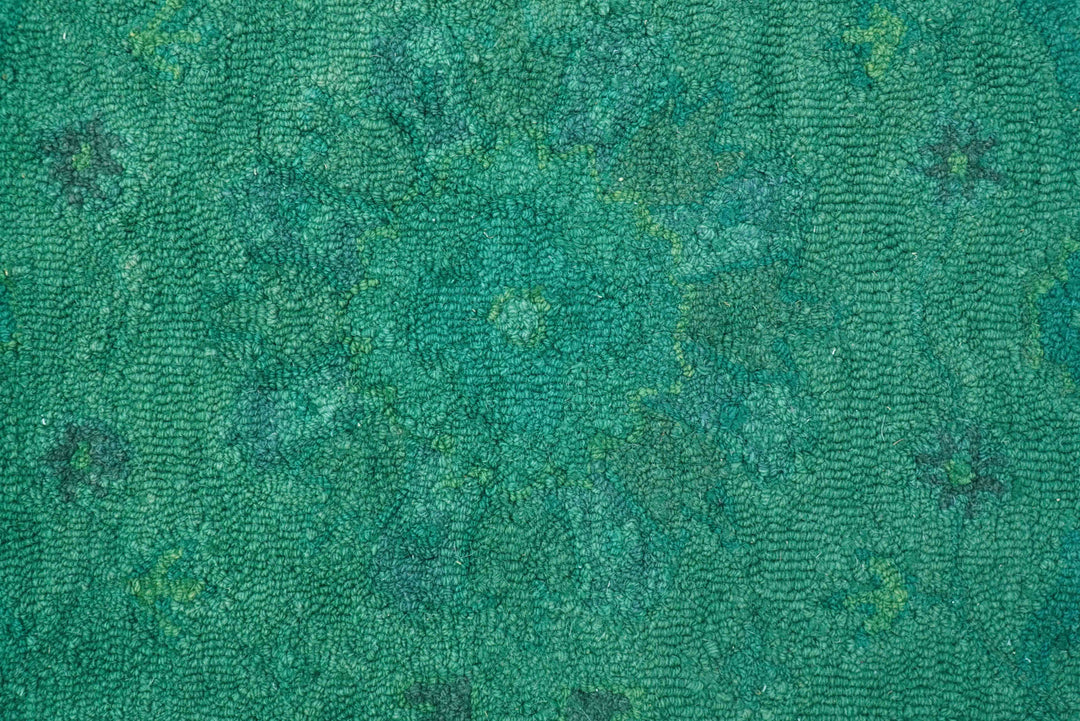 Custom Made Overdyed Traditional Oushak Green Hand Tufted Wool Area Rug