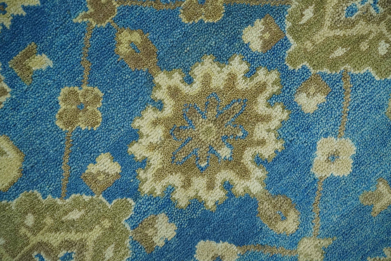 Antique design 8x10 Blue and Olive Traditional Oriental Oushak wool area rug