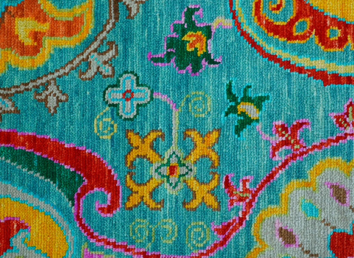Custom Made Traditional Oriental Design Teal Hand Knotted Wool Area Rug
