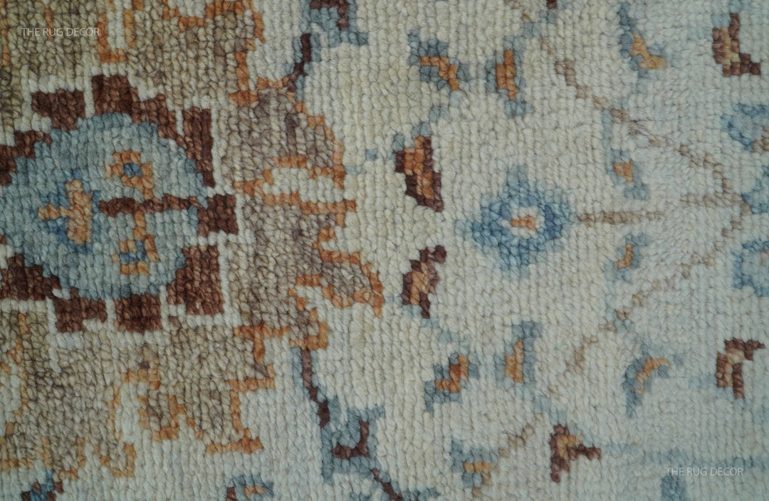 Custom Made Ivory And Camel Traditional Hand Knotted Wool Rug