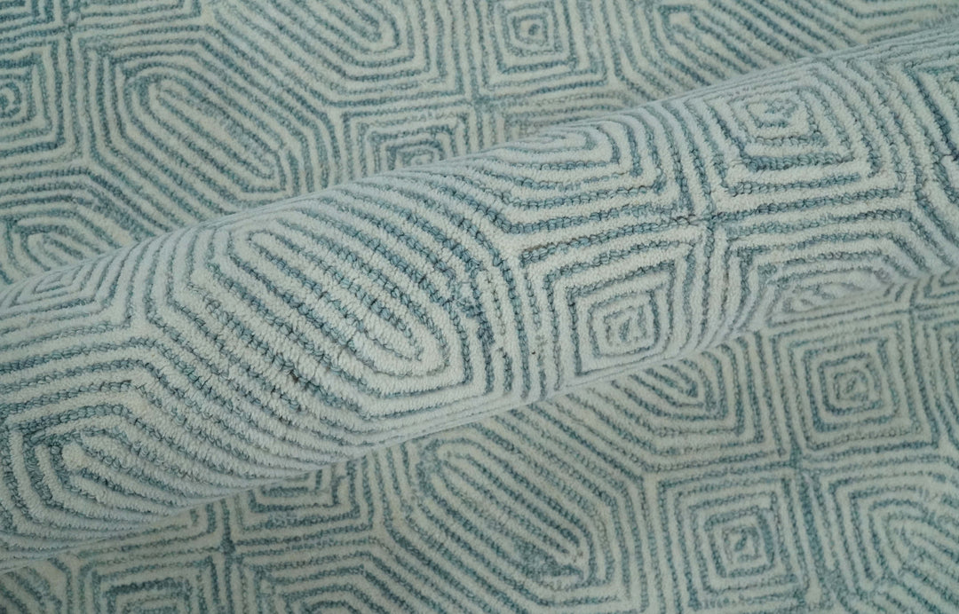 Ready to Ship Teal And Ivory Modern Contemporary Hand Tufted 6x9 Wool Rug