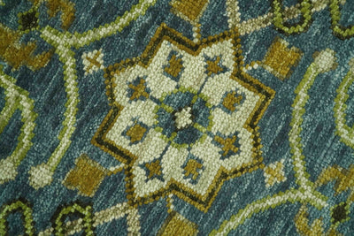 Blue and Olive Traditional motifs design Custom Made wool area rug