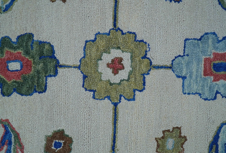 Custom Made Modern Oushak Ivory And Blue Hand Tufted Wool Area Rug