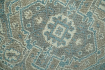 Custom Made Hand Knotted Blue, Ivory, Camel and Gray Traditional Heriz wool rug