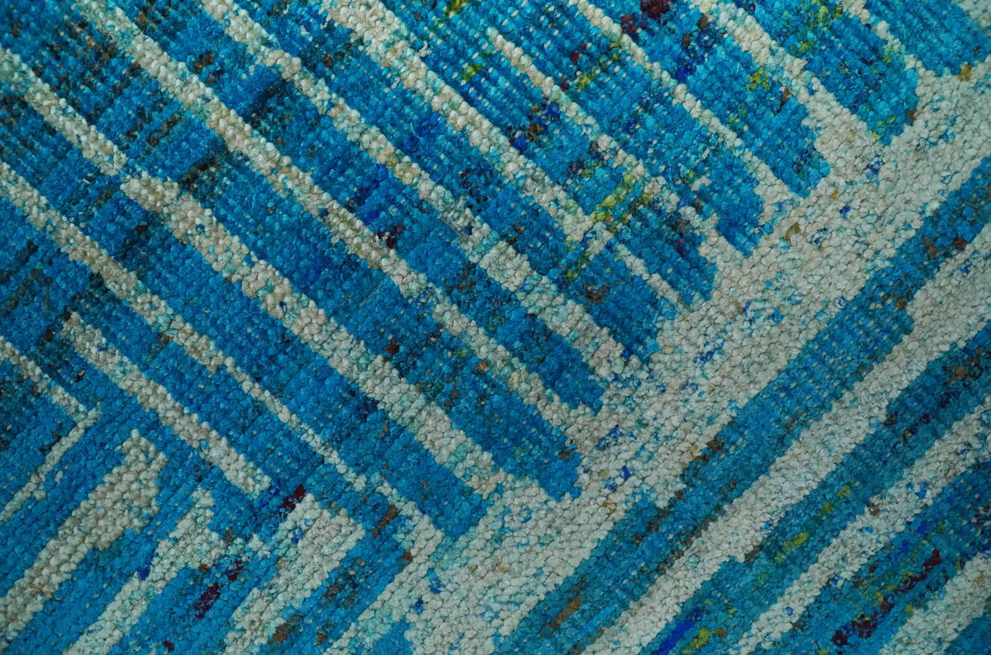 Modern stripes design Blue and Beige 5x8 Hand knotted wool area rug