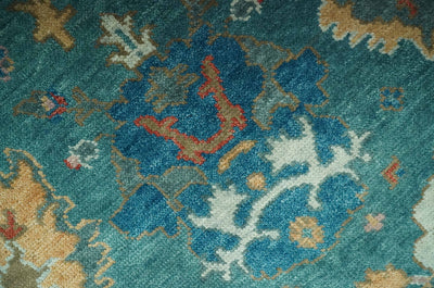 Hand Knotted Teal Traditional Oushak 8x10.4 wool area rug