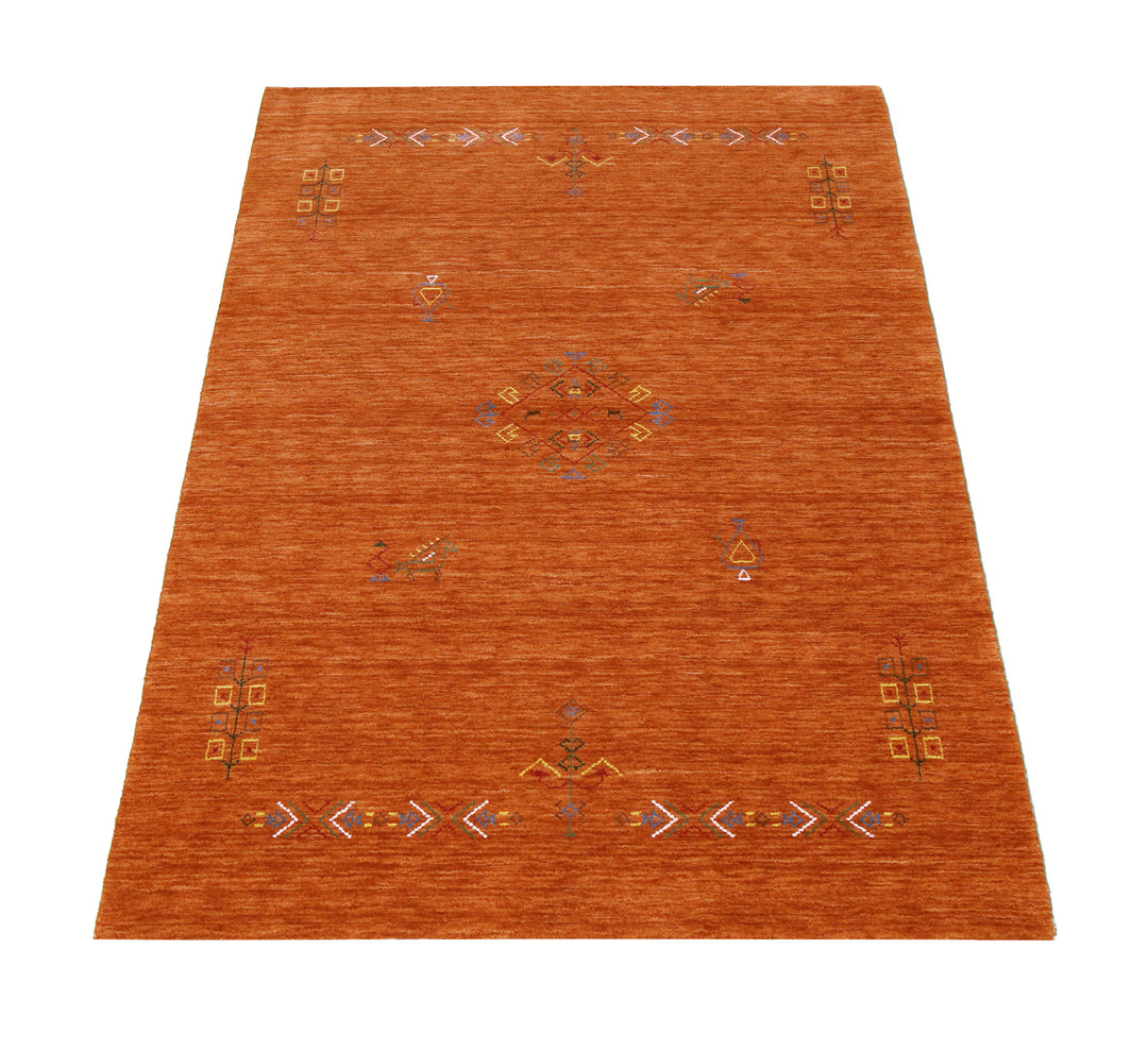 Orange Center Pattern Hand Loomed Wool Area Rug