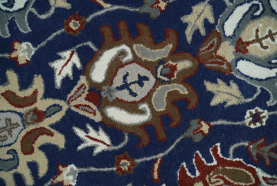 5x8 Blue and Brown Traditional Hand Tufted Farmhouse Wool Area Rug