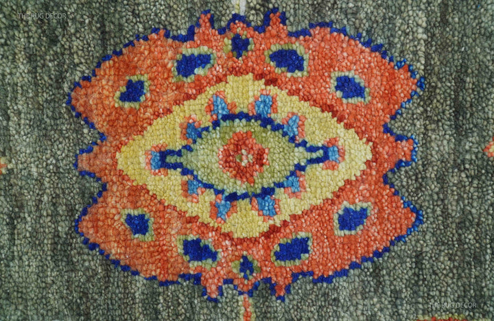 Ready to Ship 7x9 Feet Oushak Olive And Rust Hand Knotted Wool Rug
