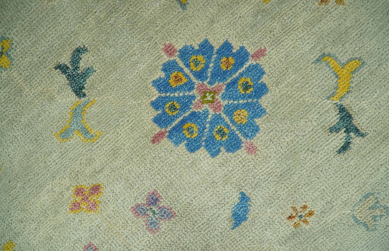 Olive and Blue Hand Knotted 8x10 Traditional Floral wool area rug