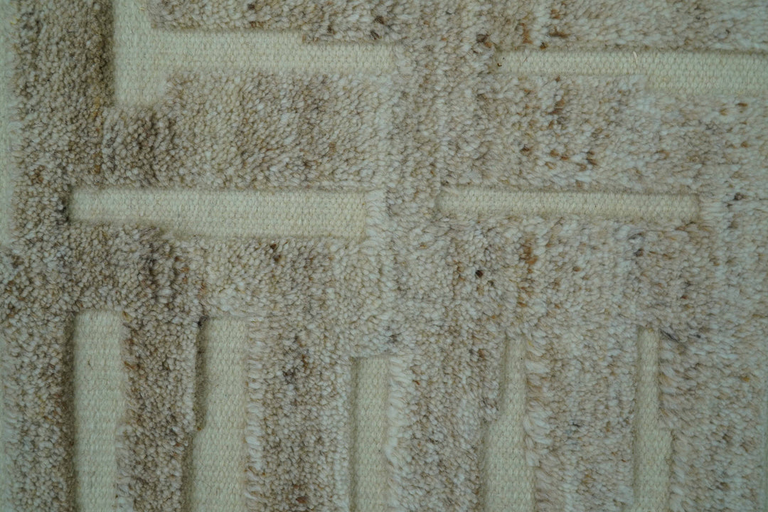Custom Made Modern Contemporary Beige Hand Knotted Wool Area Rug