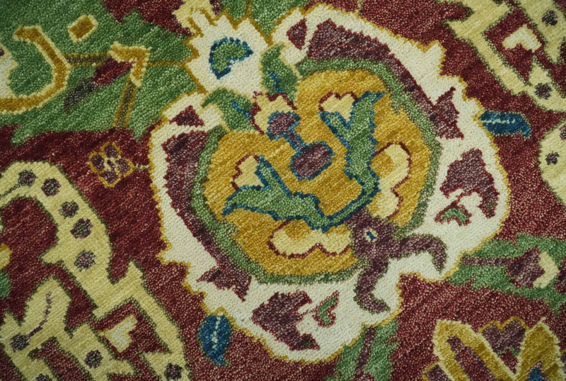 Maroon and Green Hand Knotted Traditional Large Design 8x10 wool area rug