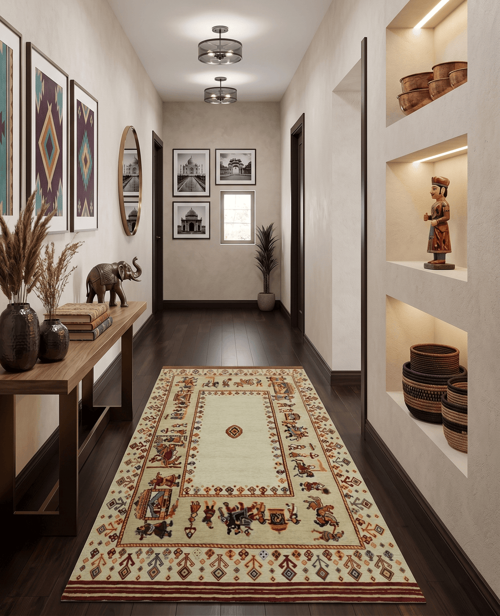 5x7 Flatwoven Ivory and Beige Wool Hand Knotted Southwestern Gabbeh Rug - The Rug Decor