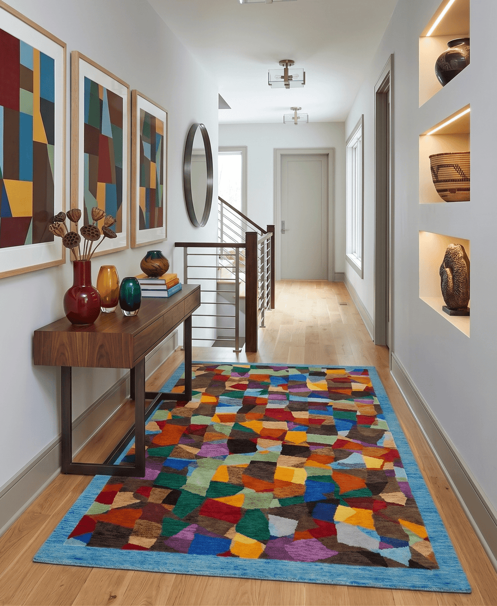 5x7 Multicolor Modern Abstract Wool Hand Woven Southwestern Rug - The Rug Decor