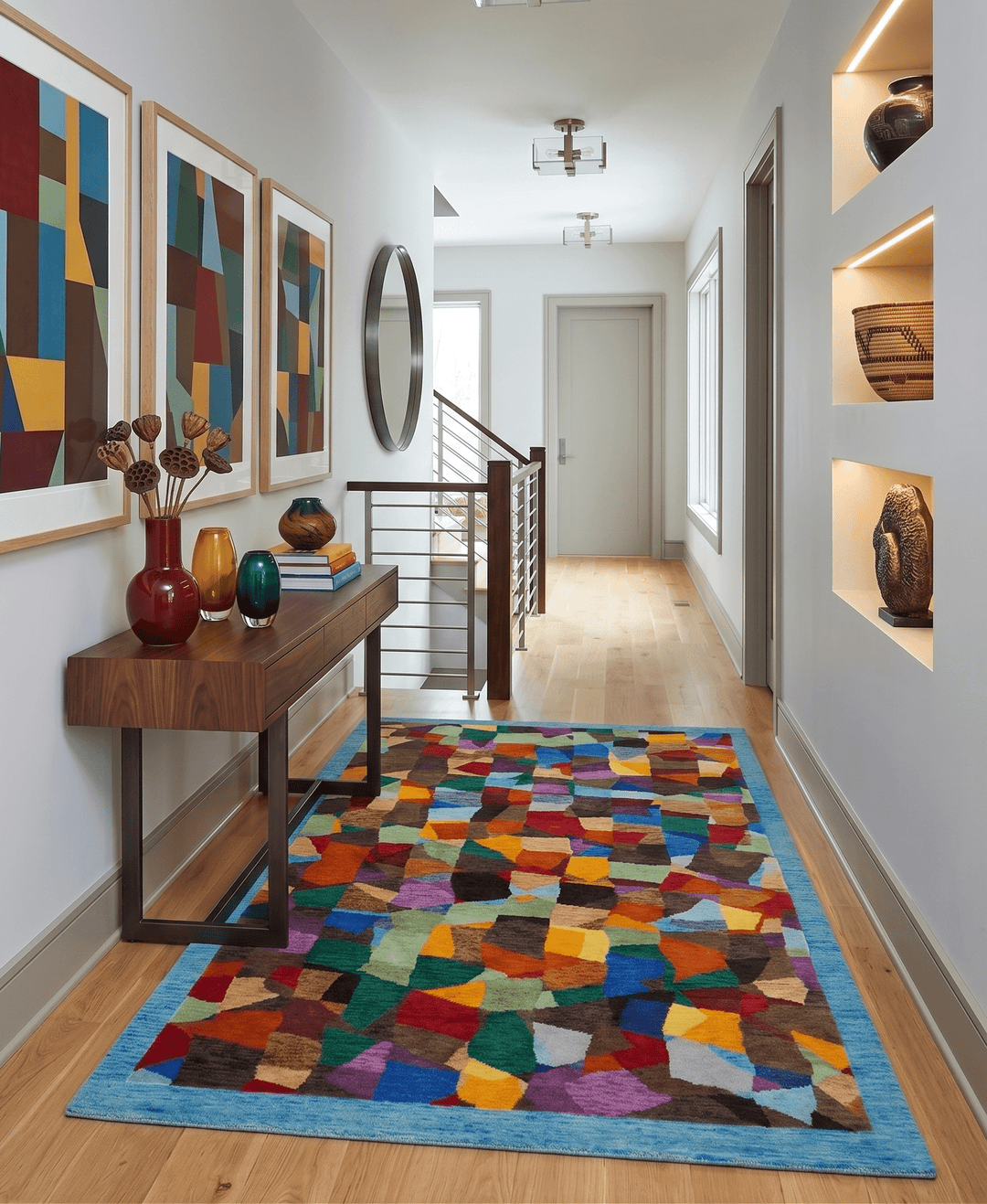 5x7 Multicolor Modern Abstract Wool Hand Woven Southwestern Rug - The Rug Decor