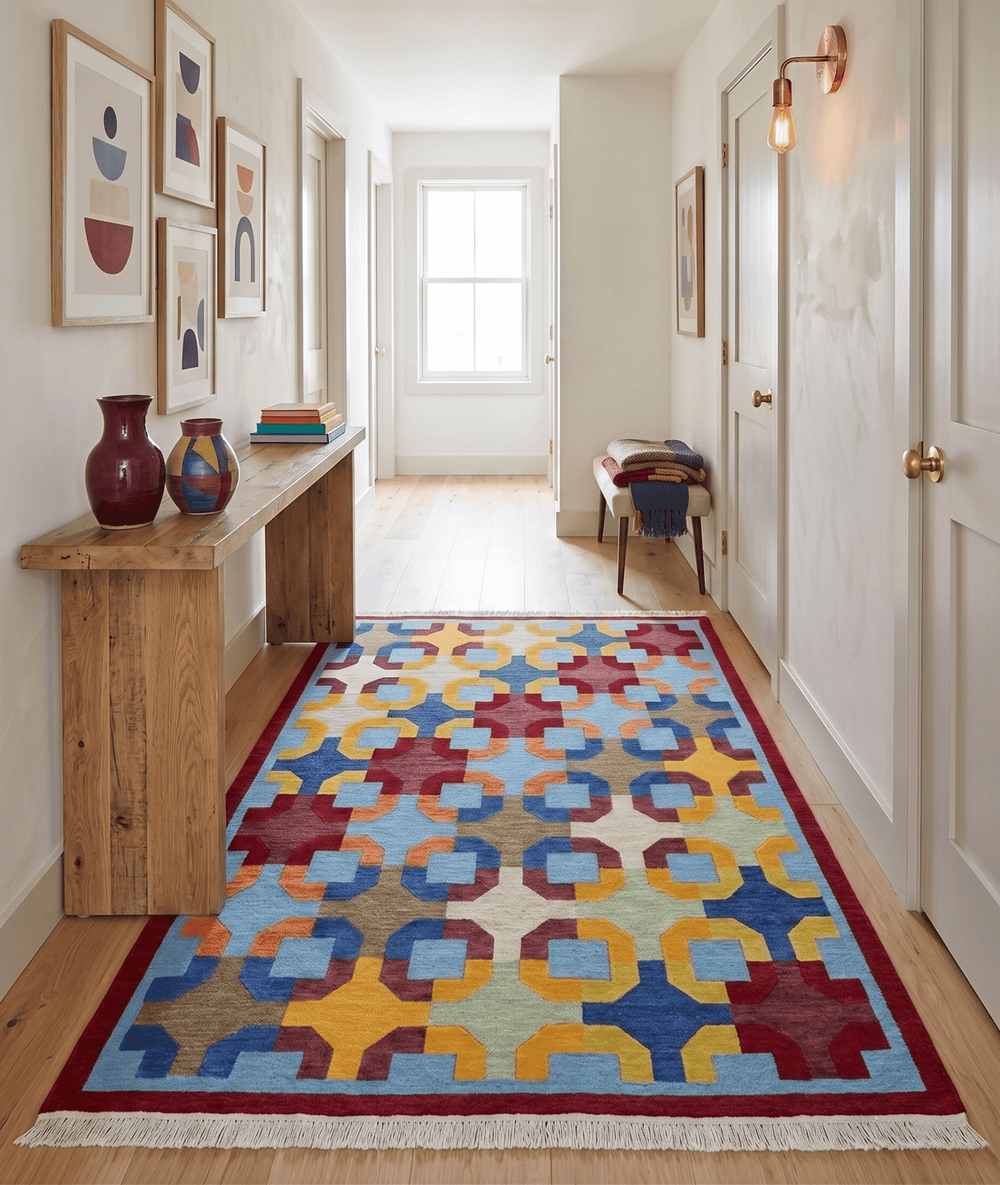 5x7 Multicolor Modern Abstract Wool Hand Woven Southwestern Rug - The Rug Decor