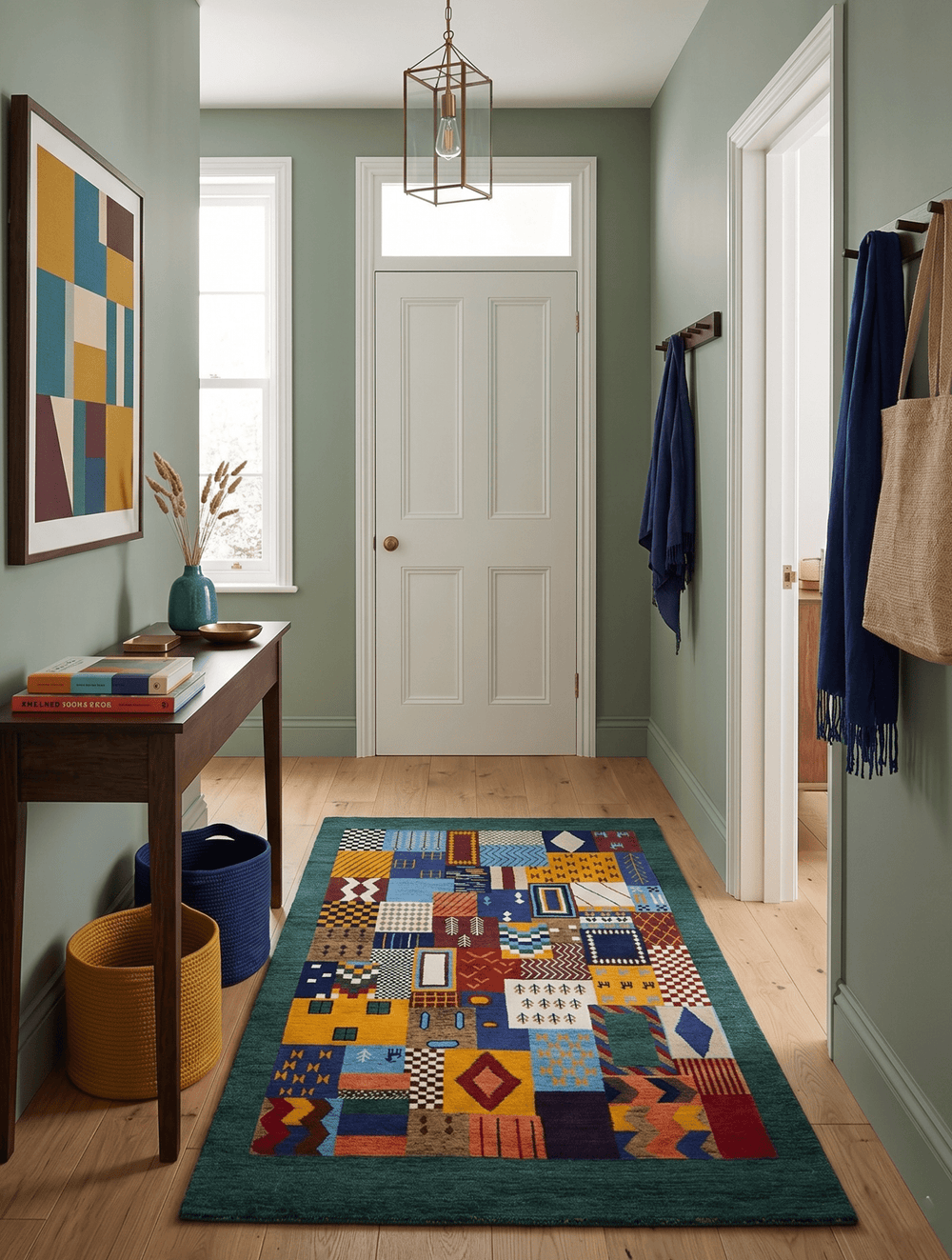 5x7 Multicolor Shapes Modern loop and cut Wool Hand Woven Rug - The Rug Decor