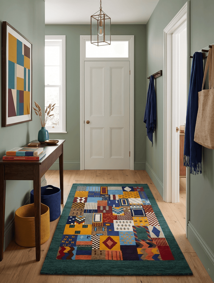 5x7 Multicolor Shapes Modern loop and cut Wool Hand Woven Rug - The Rug Decor