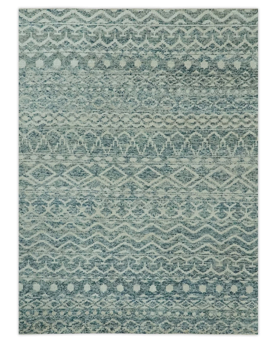 5x7 Teal and Beige Hand knotted southwestern Tribal trellis recycled Art Silk rug - The Rug Decor