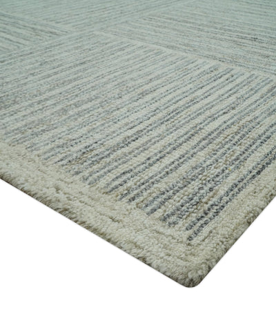 5x7.6 Gray and Ivory Modern Stripes Design Hand Tufted wool area rug - The Rug Decor