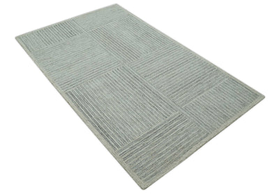 5x7.6 Gray and Ivory Modern Stripes Design Hand Tufted wool area rug - The Rug Decor