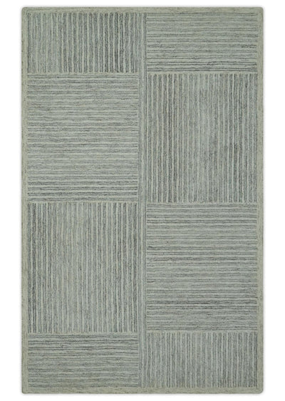 5x7.6 Gray and Ivory Modern Stripes Design Hand Tufted wool area rug - The Rug Decor