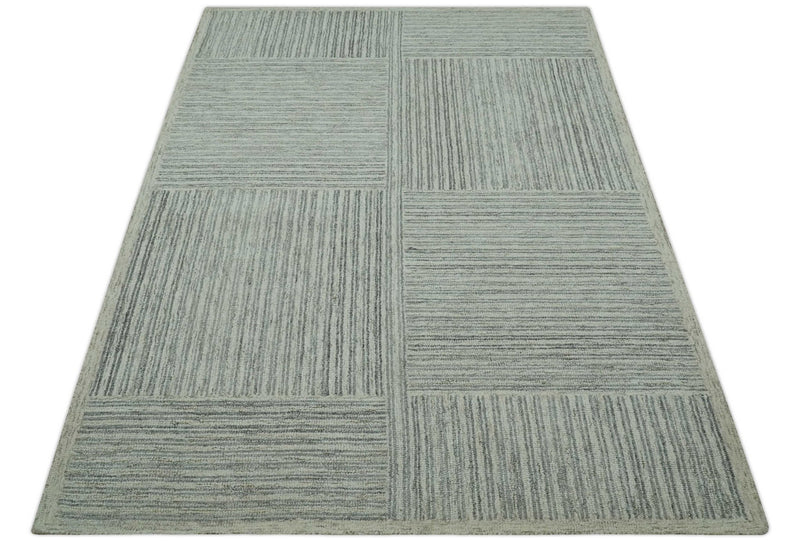 5x7.6 Gray and Ivory Modern Stripes Design Hand Tufted wool area rug - The Rug Decor