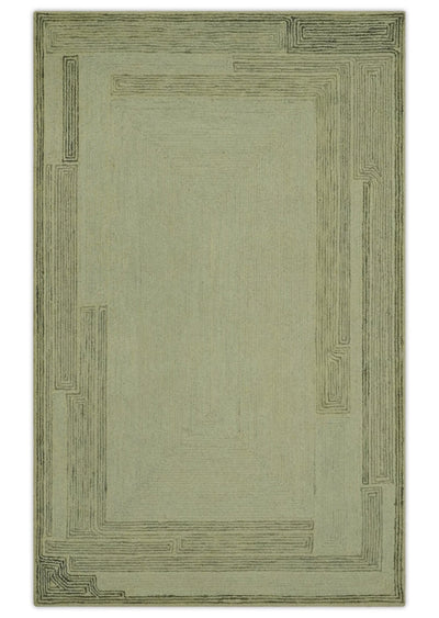 5x7.6 Ivory, Beige and Olive Modern stripes Design Hand Tufted wool area rug - The Rug Decor