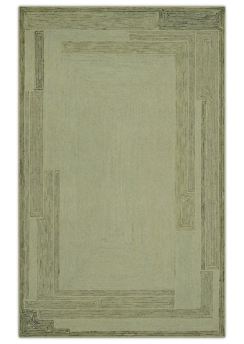 5x7.6 Ivory, Beige and Olive Modern stripes Design Hand Tufted wool area rug - The Rug Decor