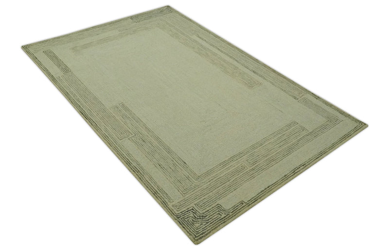 5x7.6 Ivory, Beige and Olive Modern stripes Design Hand Tufted wool area rug - The Rug Decor