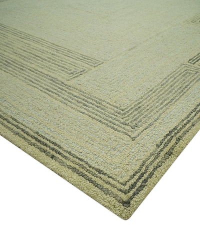 5x7.6 Ivory, Beige and Olive Modern stripes Design Hand Tufted wool area rug - The Rug Decor