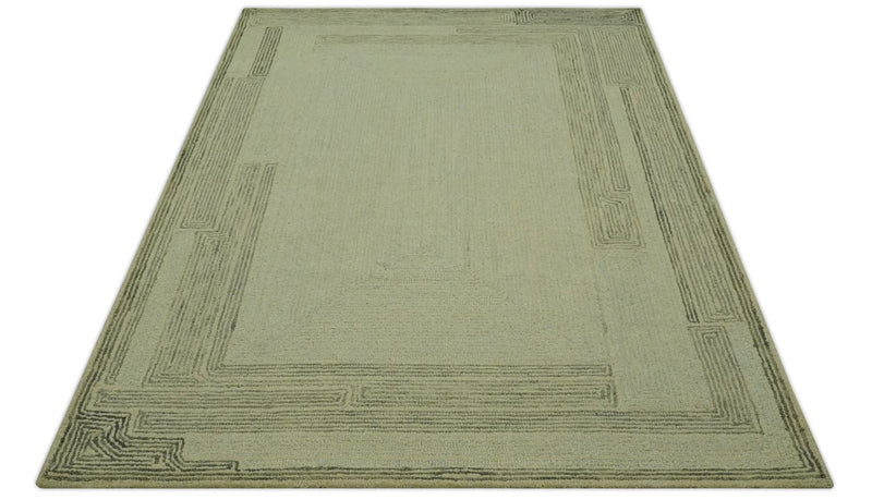 5x7.6 Ivory, Beige and Olive Modern stripes Design Hand Tufted wool area rug - The Rug Decor