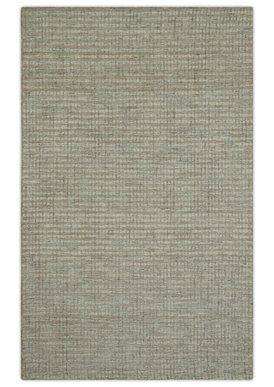 5x7.6 Peach, Ivory and Gray Stripes Design Modern Hand Tufted wool area rug - The Rug Decor