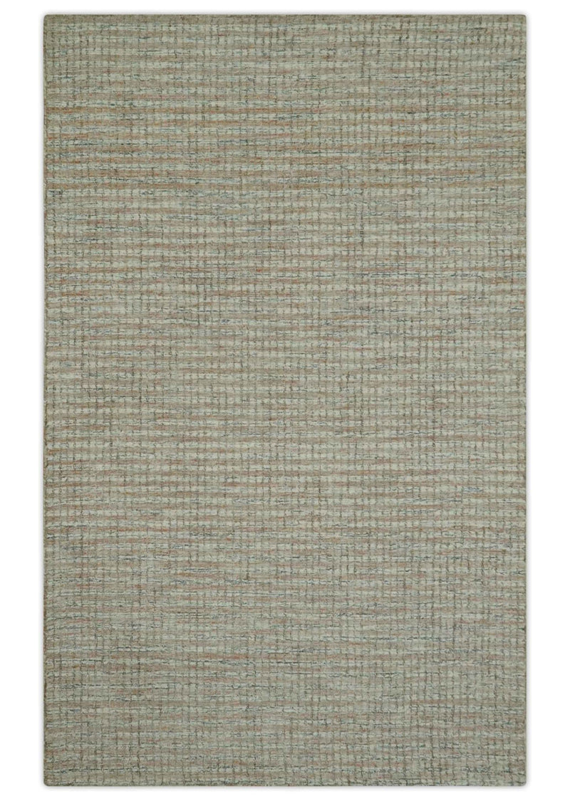 5x7.6 Peach, Ivory and Gray Stripes Design Modern Hand Tufted wool area rug - The Rug Decor