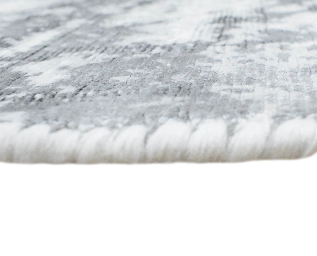 Ready to Ship Silver And Ivory Modern Abstract Hand Loom 5x7.6 Viscose Rug