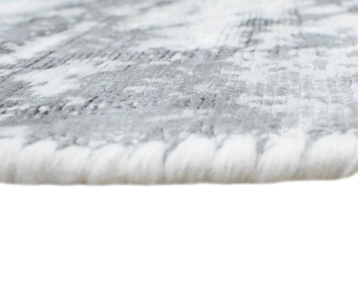 Ready to Ship Silver And Ivory Modern Abstract Hand Loom 5x7.6 Viscose Rug