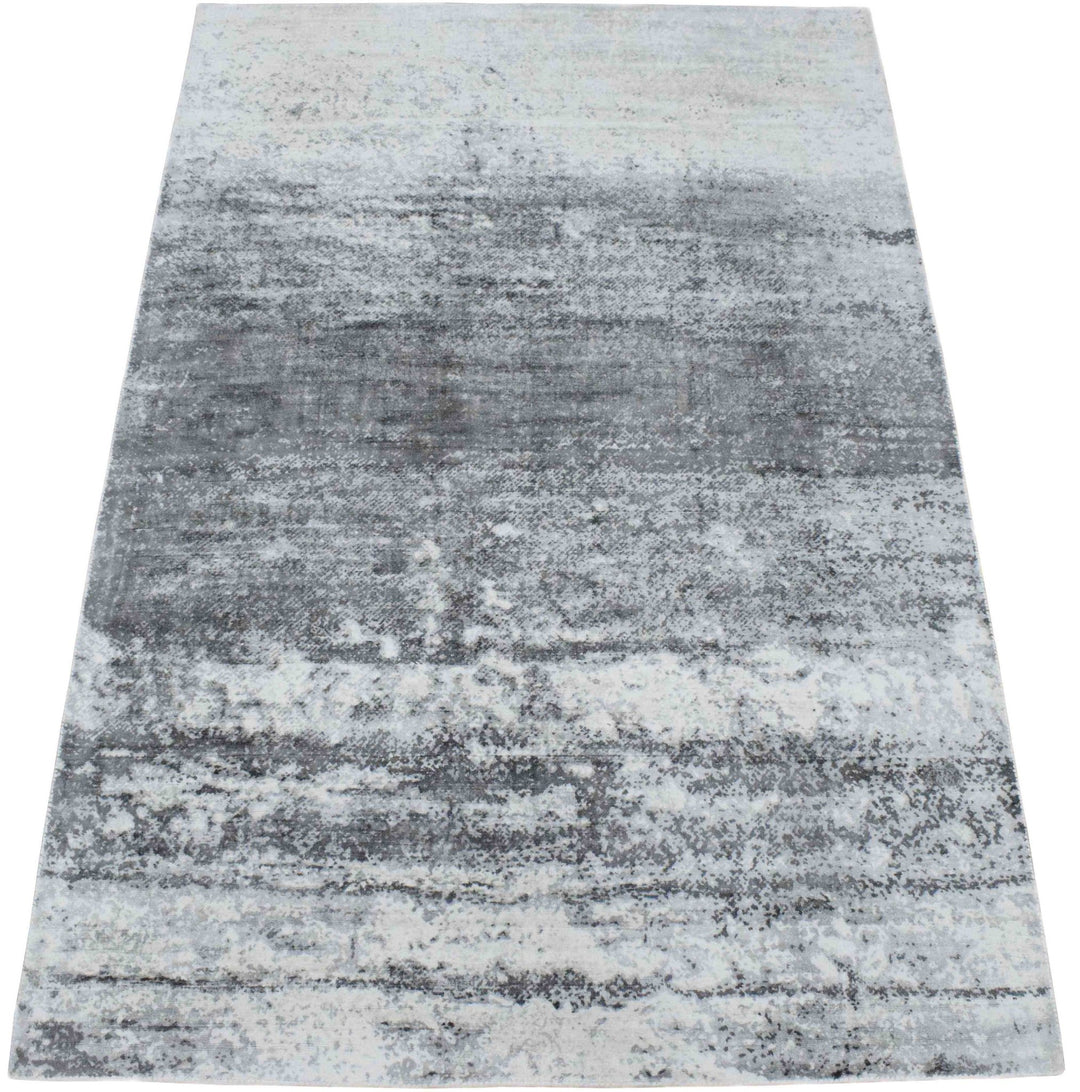 Ready to Ship Silver And Ivory Modern Abstract Hand Loom 5x7.6 Viscose Rug