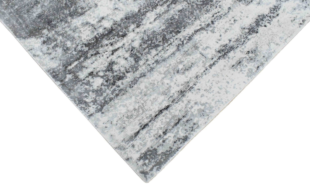 Ready to Ship Silver And Ivory Modern Abstract Hand Loom 5x7.6 Viscose Rug