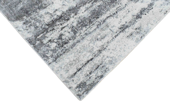 Ready to Ship Silver And Ivory Modern Abstract Hand Loom 5x7.6 Viscose Rug