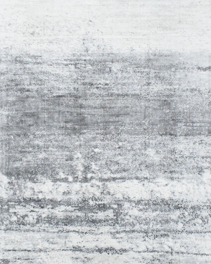 Ready to Ship Silver And Ivory Modern Abstract Hand Loom 5x7.6 Viscose Rug