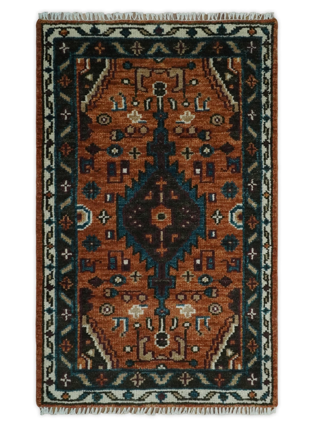 Custom Made Runner Rust And Brown Oriental Hand Knotted Wool Rug