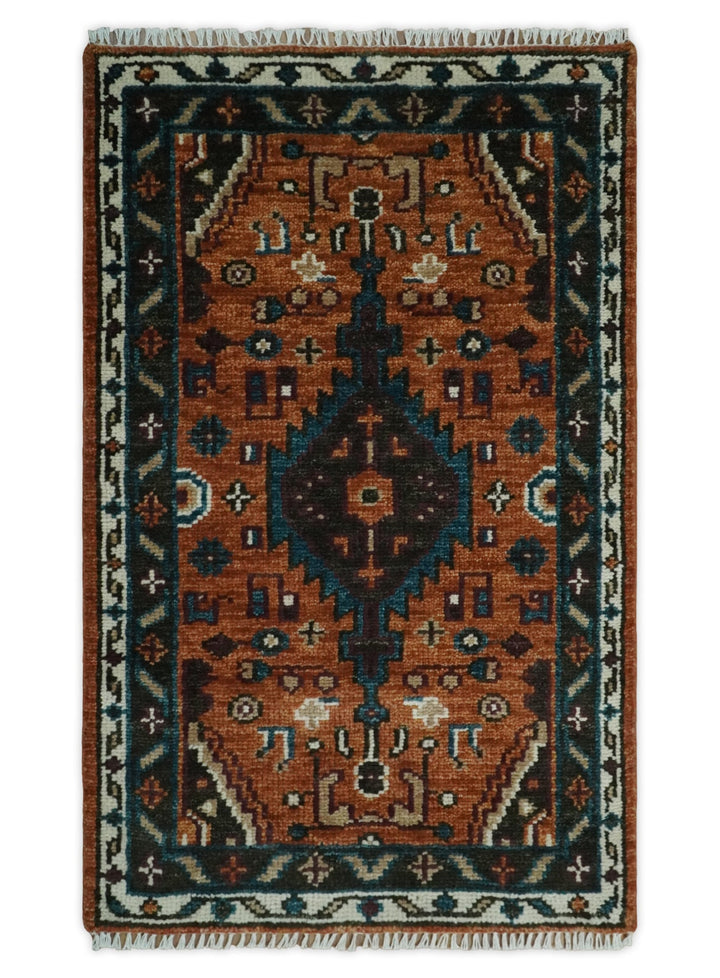 Custom Made Runner Rust And Brown Oriental Hand Knotted Wool Rug