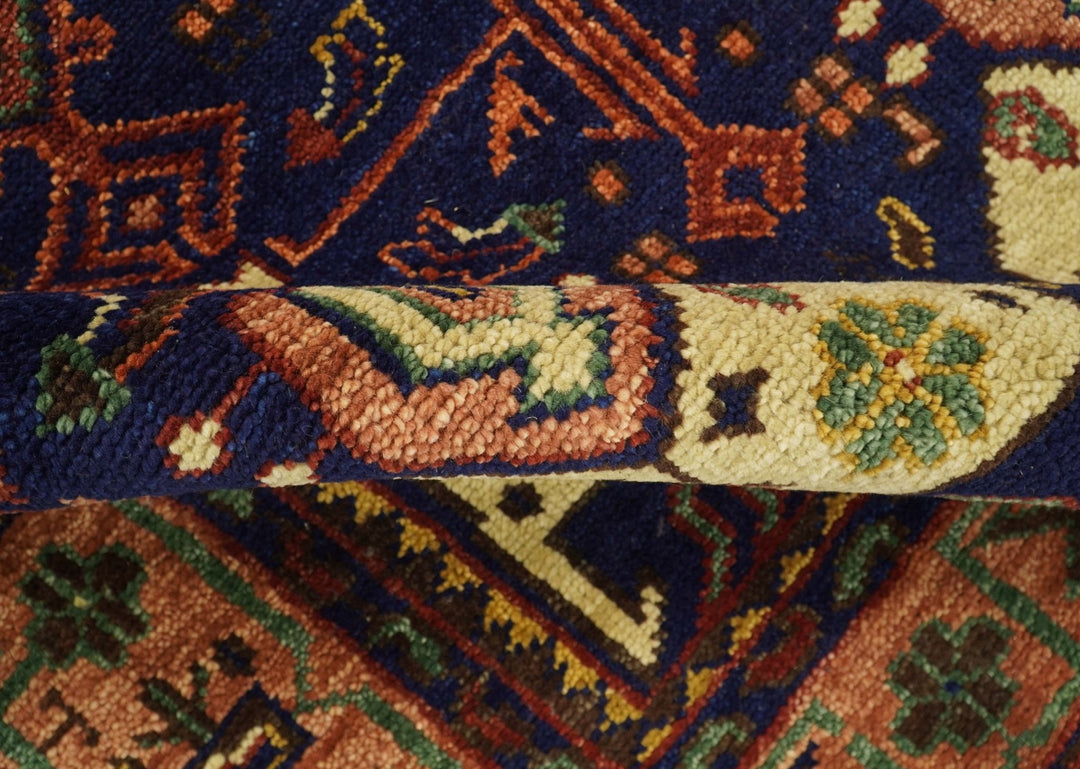 Custom Made Hand Knotted Traditional Rust And Blue Runner Wool Rug