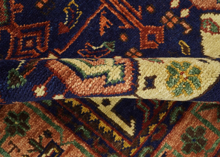 Custom Made Hand Knotted Traditional Rust And Blue Runner Wool Rug